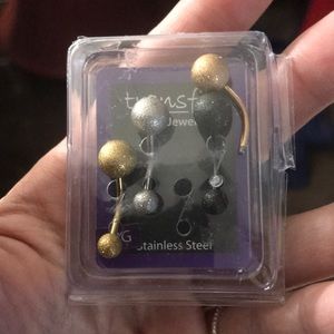 4 metallic glittery belly button rings